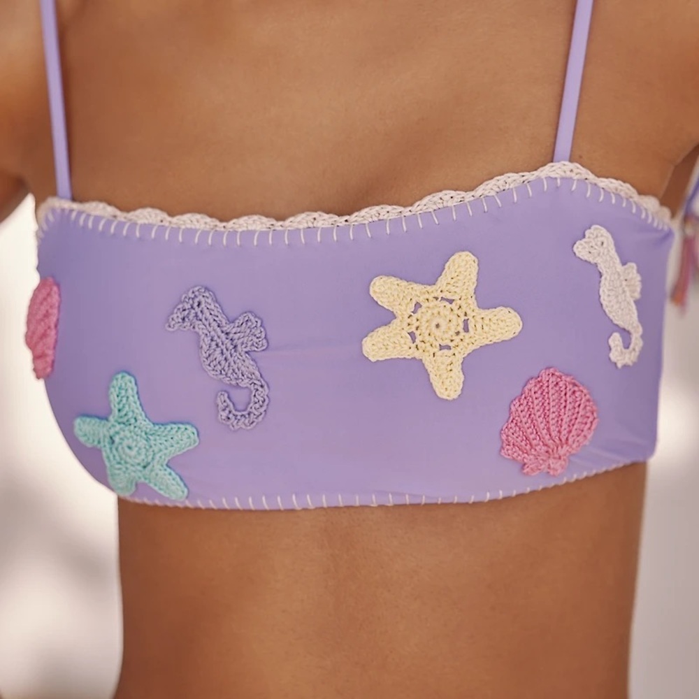 Purple Crochet Embellished Bikini Top
